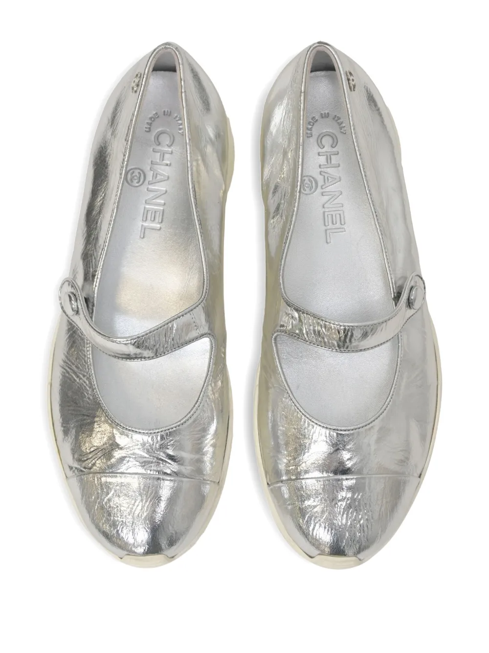 Pre-owned Chanel Mary Jane Sneakers In Silver