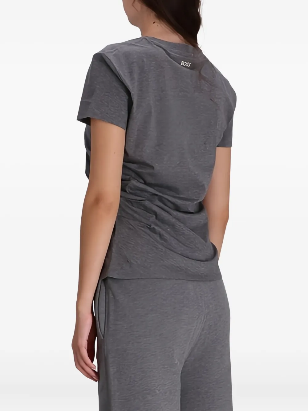 BOSS T-shirt met verenprint en ruches Grijs