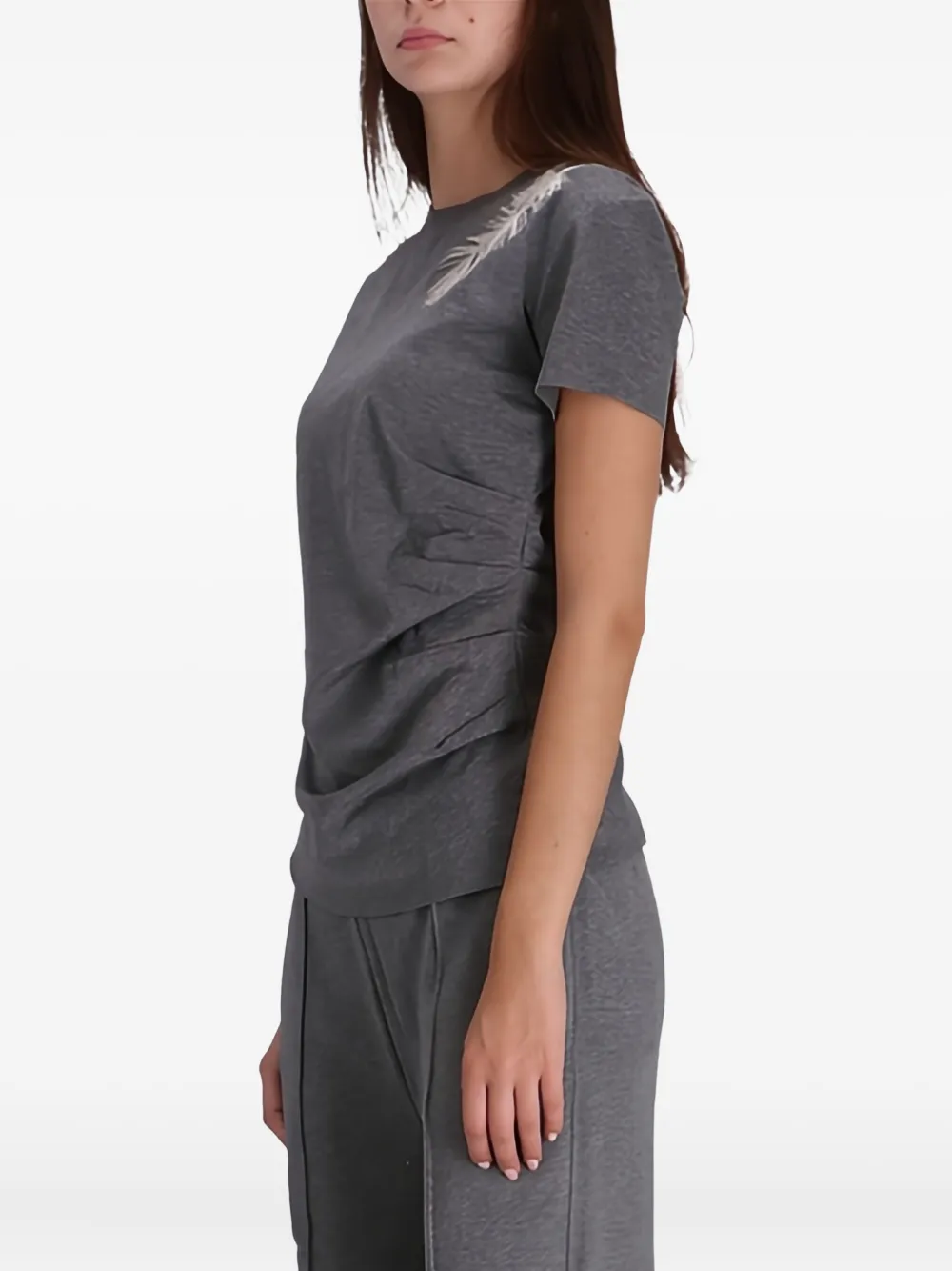 BOSS T-shirt met verenprint en ruches Grijs