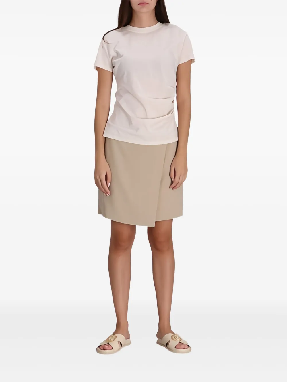 BOSS T-shirt met ruches Beige