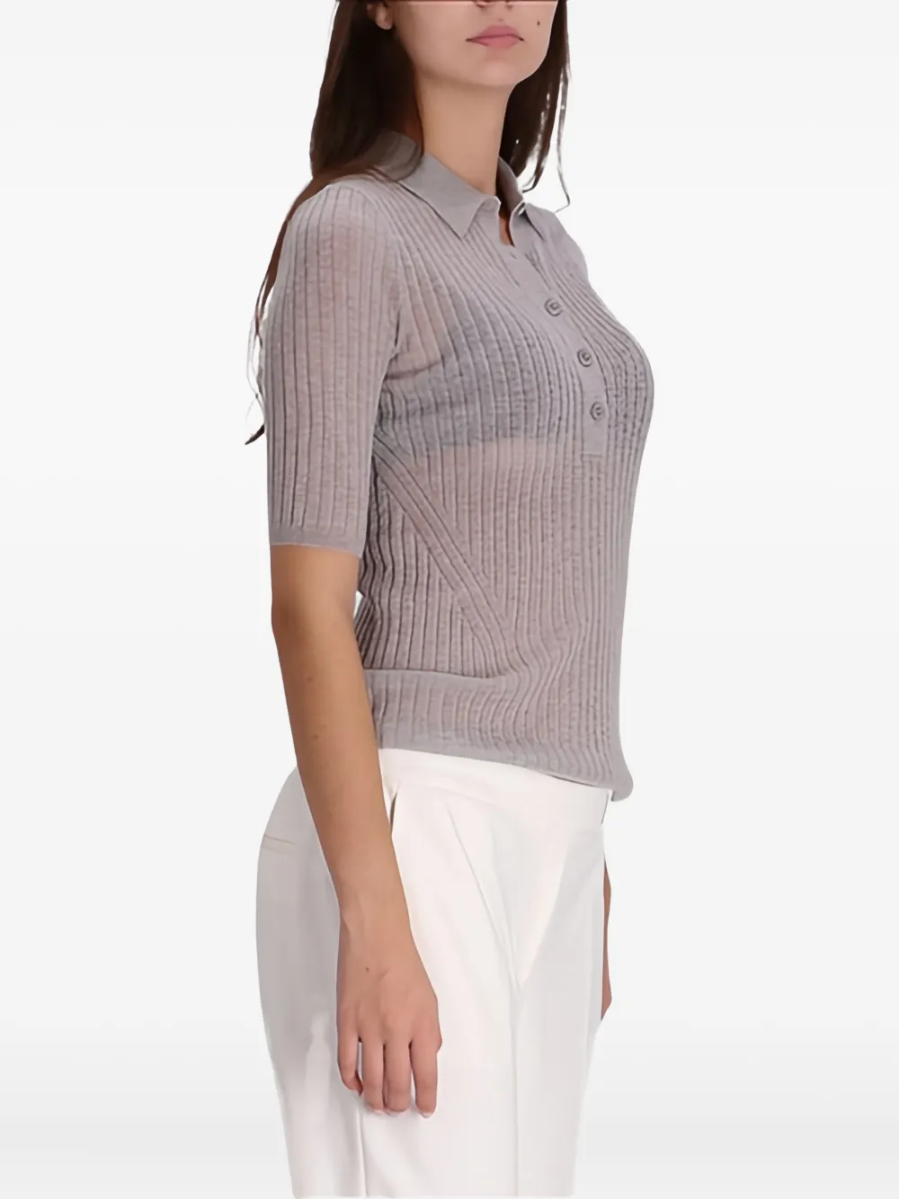 BOSS Geribbelde polotop met knopen Grijs
