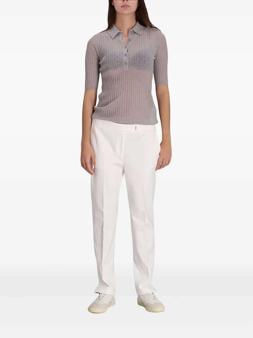 BOSS Geribbelde polotop met knopen - Grijs