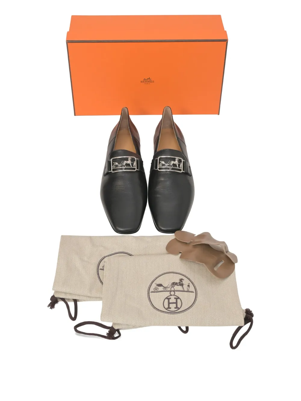 Pre-owned Hermes 240mm Openwork Hardware Time Loafers In Black