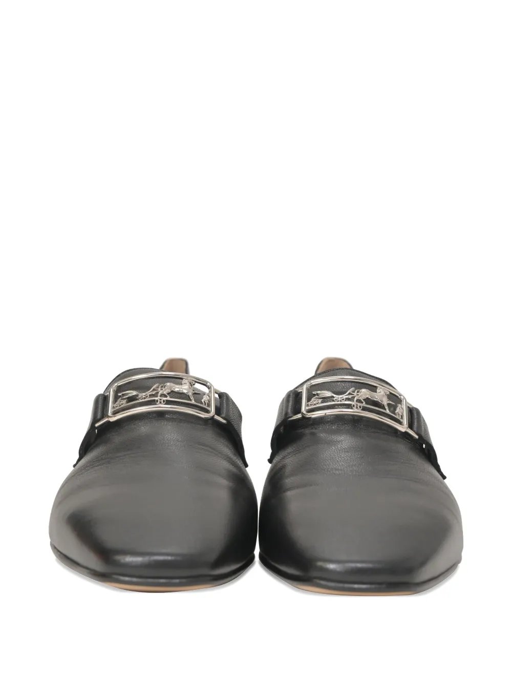 Pre-owned Hermes 240mm Openwork Hardware Time Loafers In Black