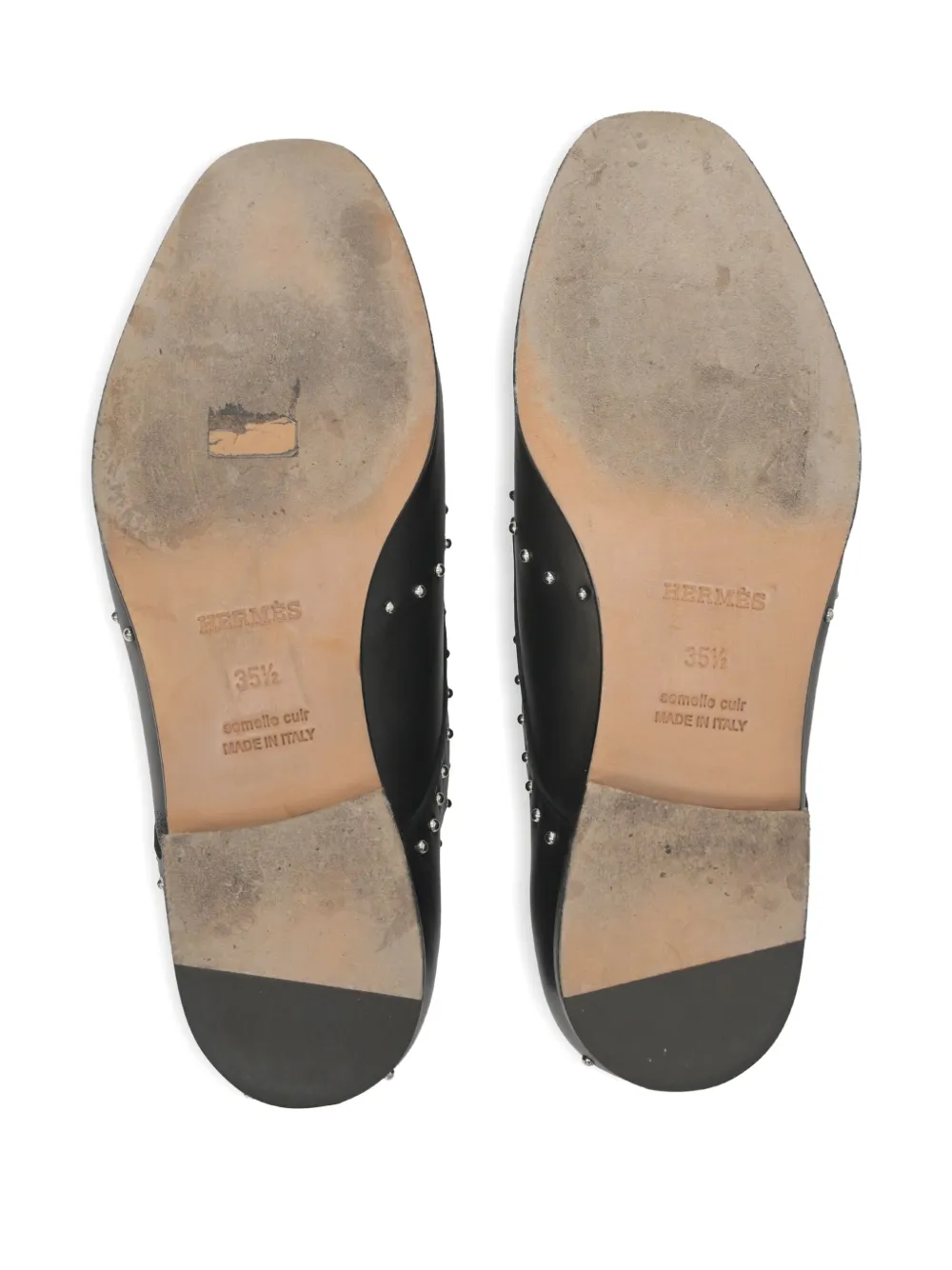 HERMES Pre-owned 200mm Oxfords Studded Loafers In Black