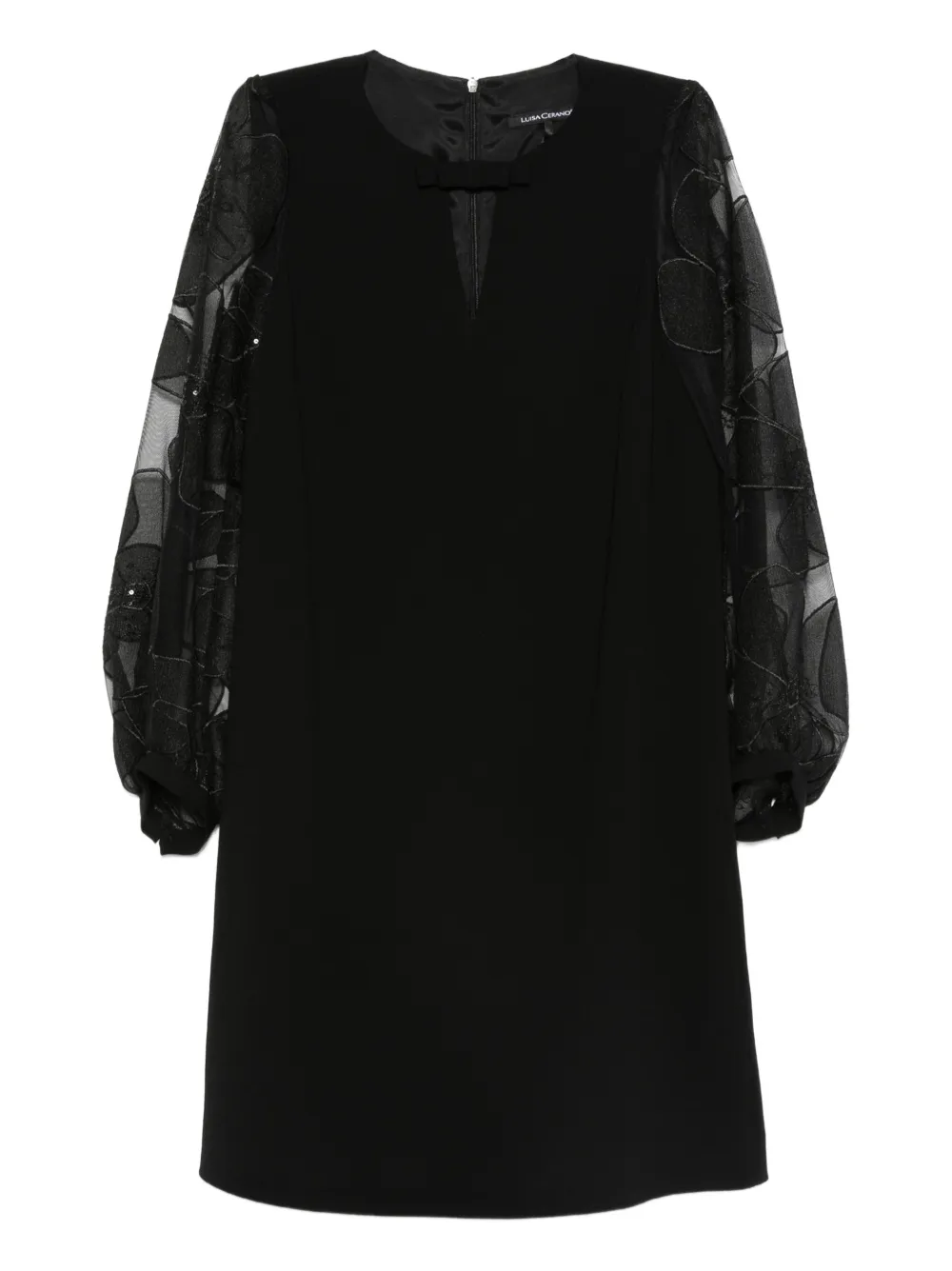 Luisa Cerano Flower-appliqué Balloon-sleeve Mini Dress In Black