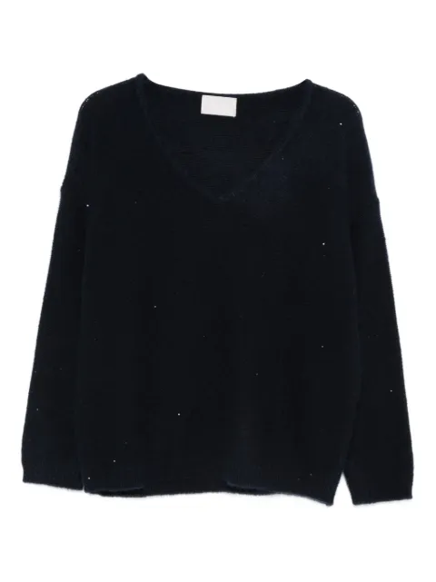 Hemisphere V-neck embellished sweater