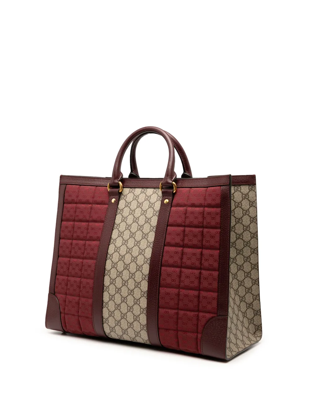 Pre-owned Gucci 2016-2025 Medium Gg Supreme And Quilted Mini Gg Canvas Double G Tote Satchel In Red