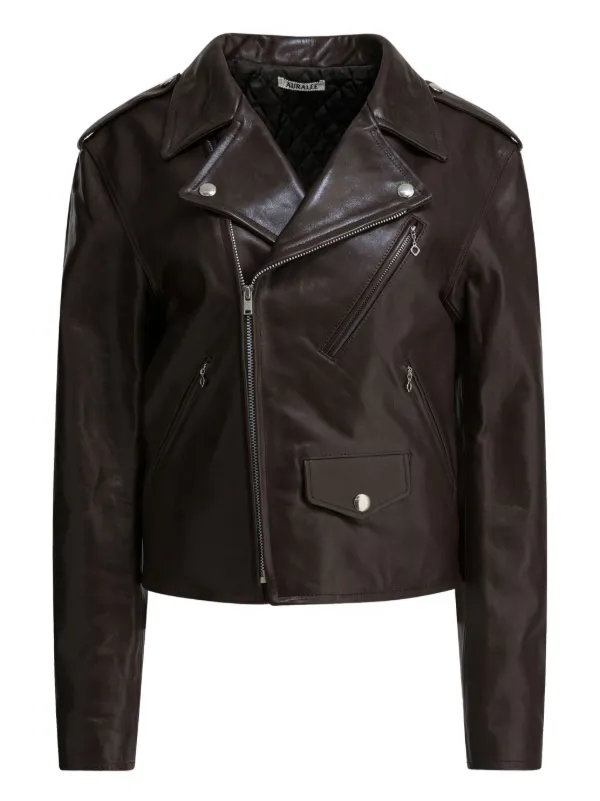 Auralee Jaqueta Biker De Couro | Marrom | FARFETCH BR