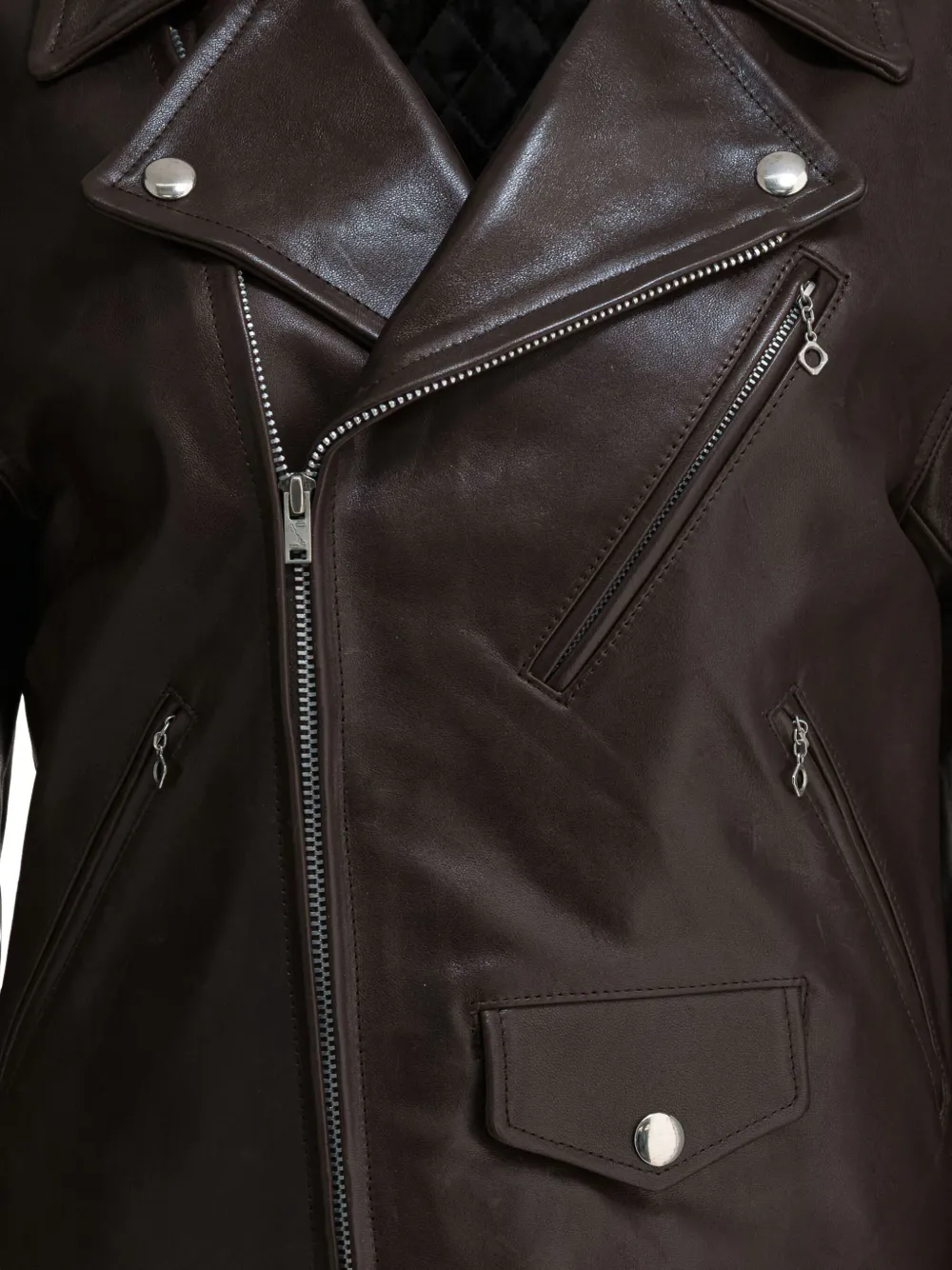  Auralee Leather Biker Jacket - Brown 