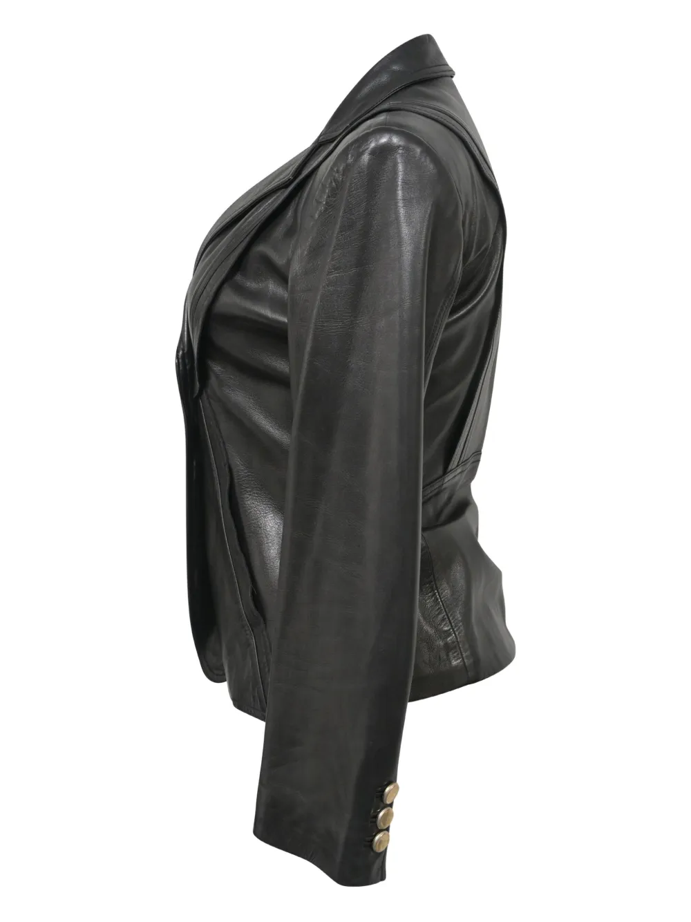 GUCCI Pre-owned 550mm Button Front Lleather Jacket In Black