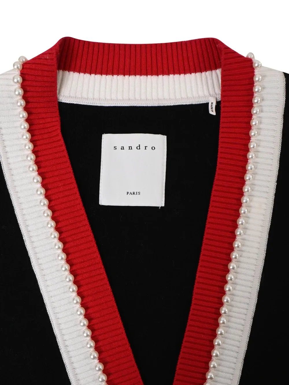 Pre-owned Sandro Dave Pearl-embellished Cardigan In Black