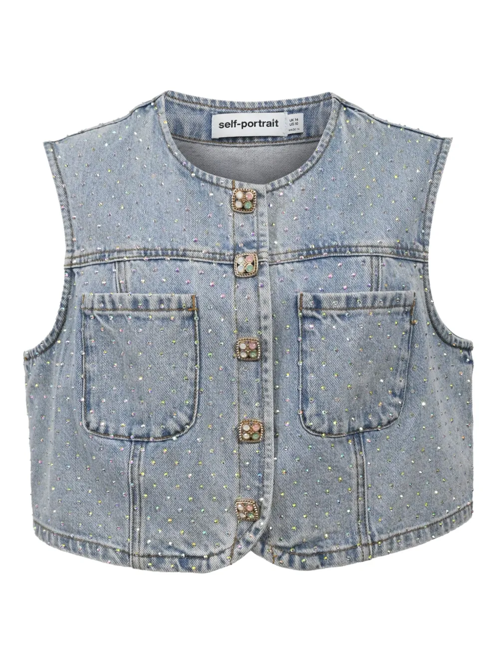 Self-Portrait rhinestone button-up denim top | Blue | Image 1