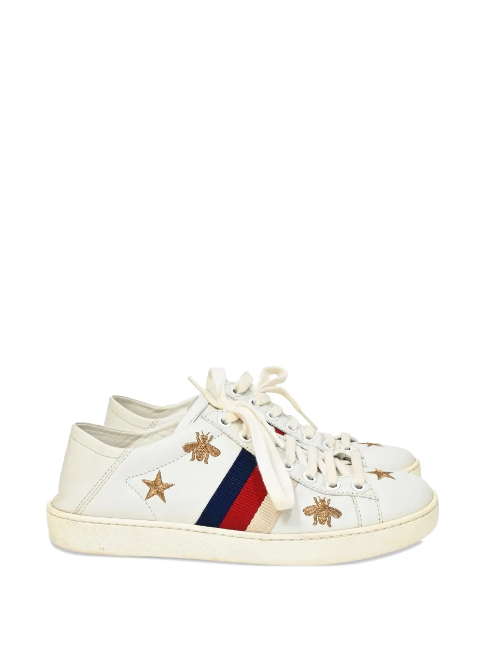 Pre-owned Gucci Ace Embroidered Sneakers In White