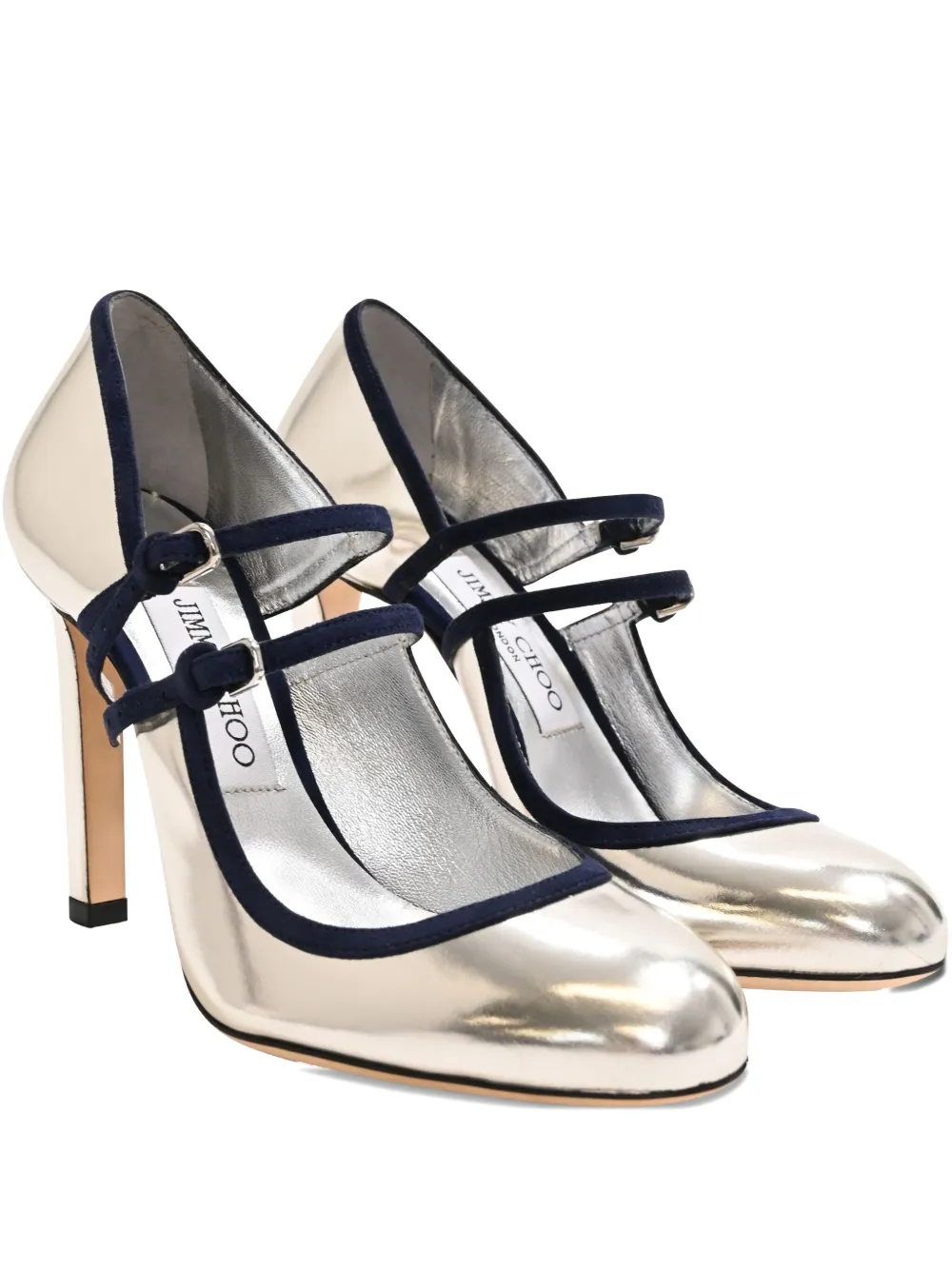 Pre-owned Jimmy Choo 100mm Mary Jane Buckle-strap Pumps In Silver