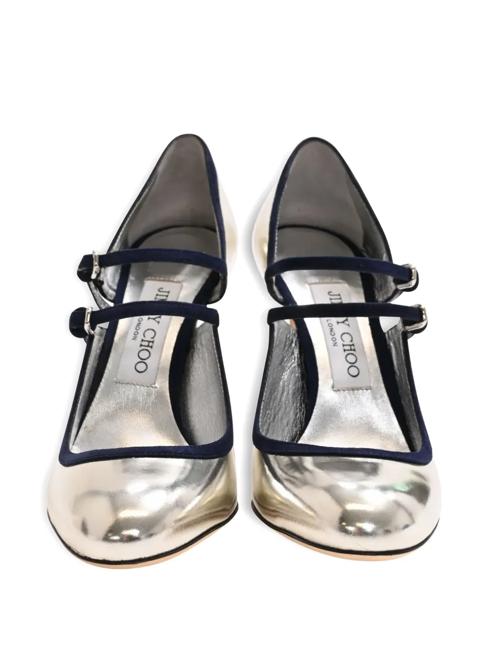 Pre-owned Jimmy Choo 100mm Mary Jane Buckle-strap Pumps In Silver