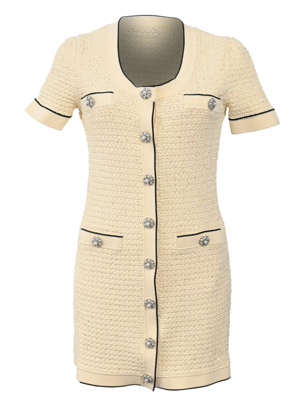 Pre-owned Self-portrait Sequin Knitted Mini Dress In Neutral