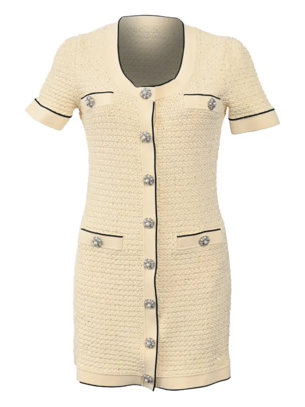 Self-portrait Sequin Embellished Knitted Mini Dress - Neutrals