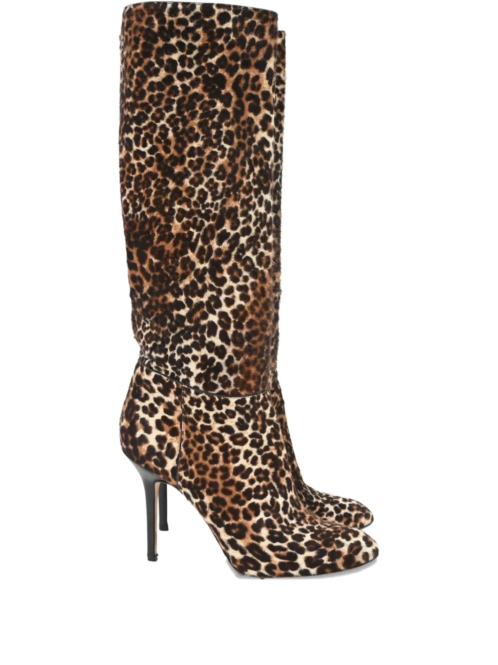 Pre-owned Jimmy Choo 100mm Leopard-print Knee-high Boots In Brown