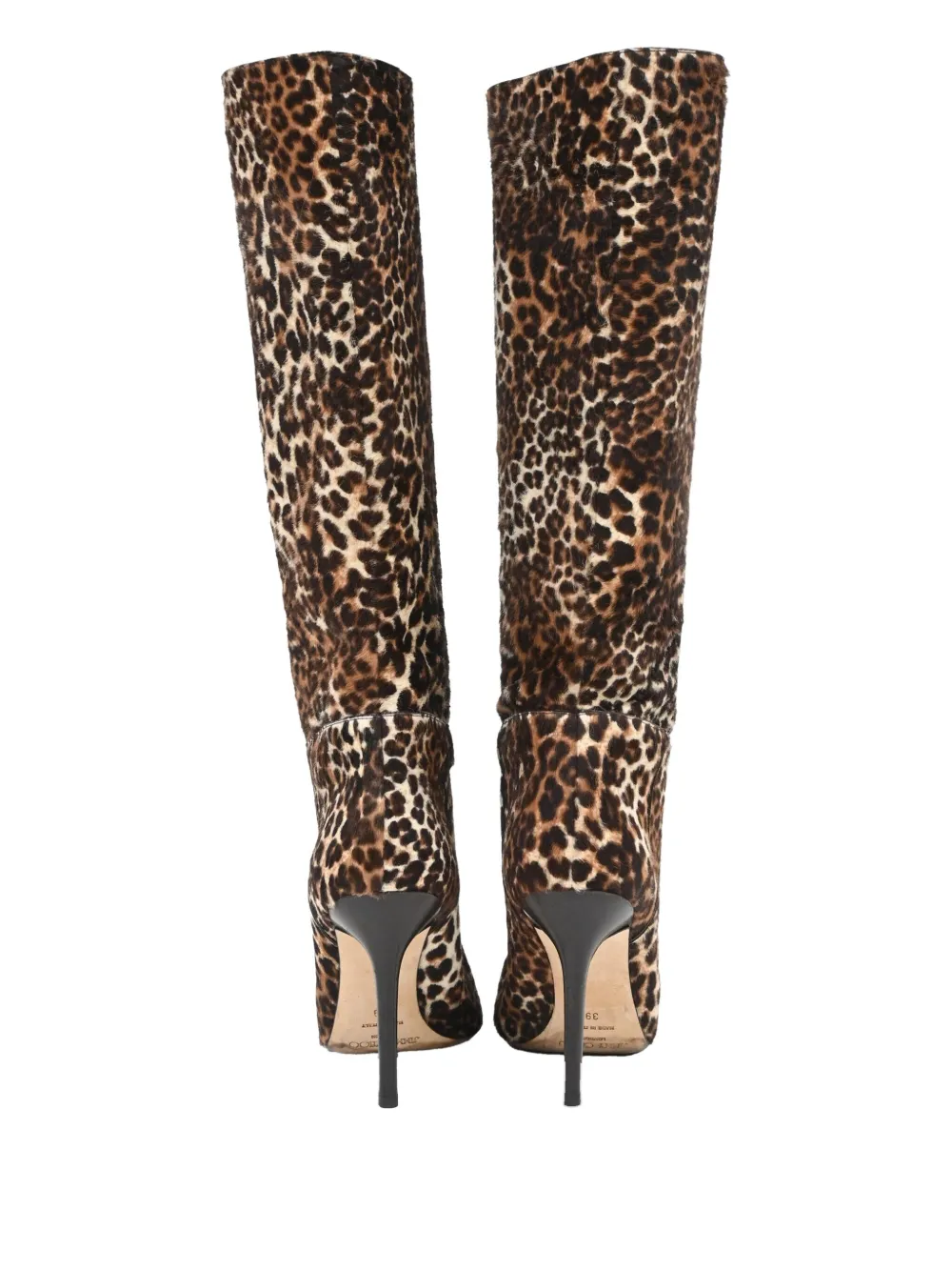 JIMMY CHOO Pre-owned 100mm Leopard-print Knee-high Boots In Brown