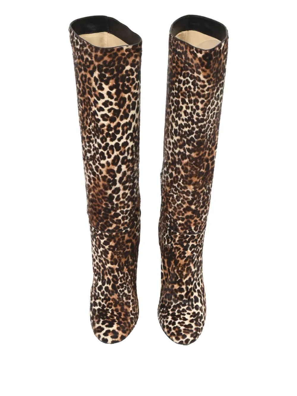 JIMMY CHOO Pre-owned 100mm Leopard-print Knee-high Boots In Brown
