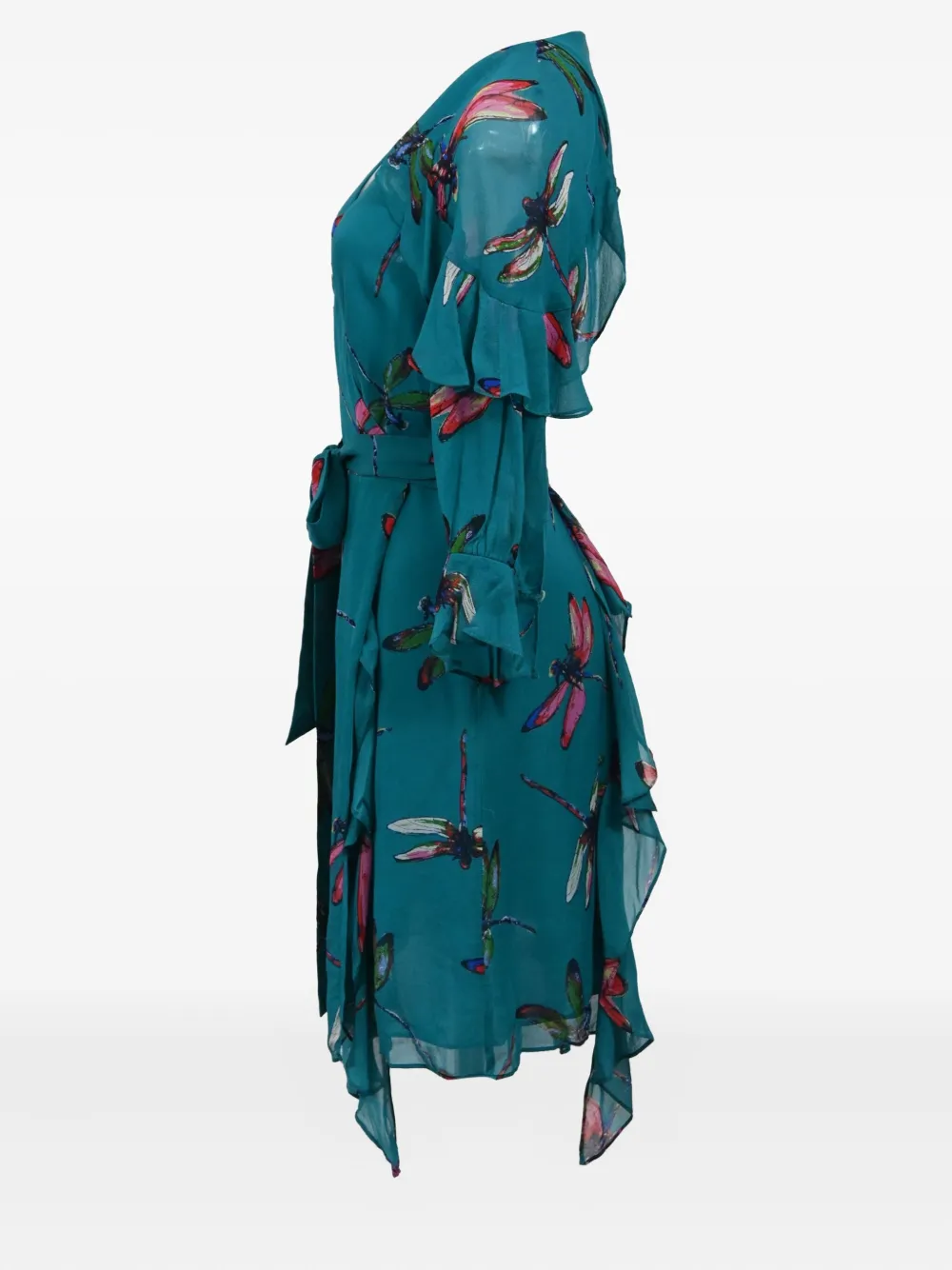 Pre-owned Diane Von Furstenberg Marianna Printed Ruffled Dress In Blue