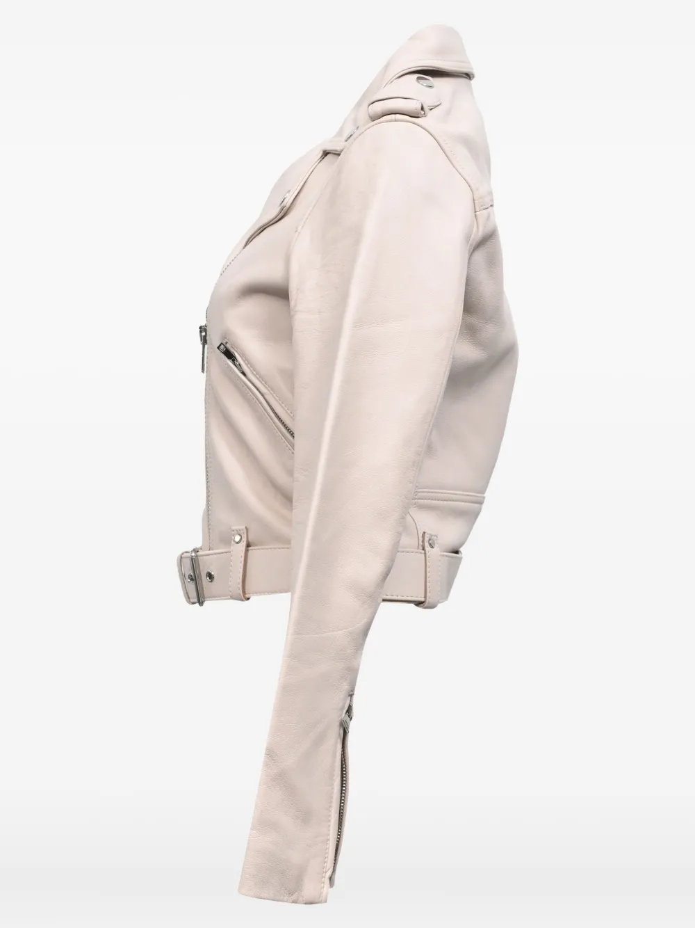 Pre-owned Maje Zipped Belted Biker Jacket In Neutral