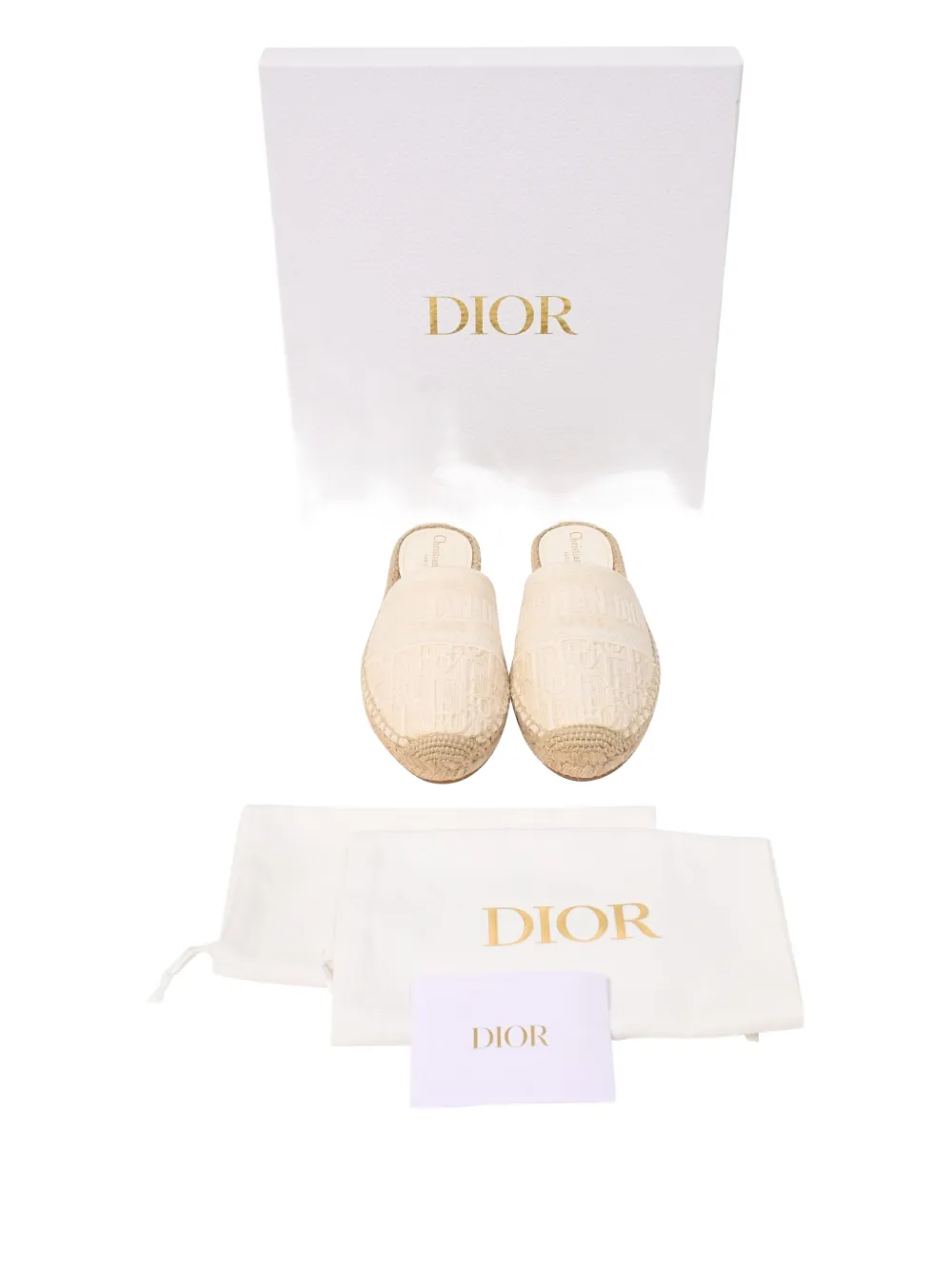 DIOR Pre-owned Embroidered Flat Mules In Neutral