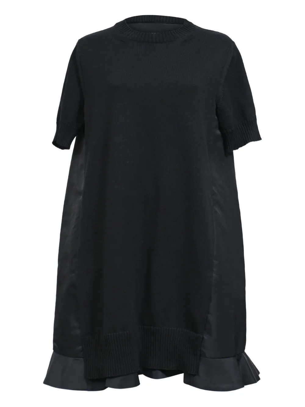 sacai pleated hem mini dress - ブラック sacai pleated hem mini dress - ブラック