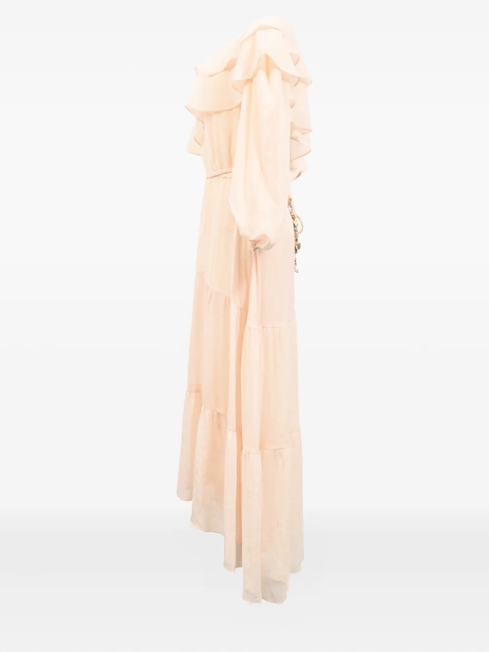 Pre-owned Maje Racha One-shoulder Ruffled Midi Dress In Neutral