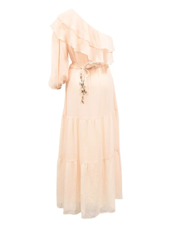 Maje Racha one-shoulder Ruffled Midi Dress | Neutrals | FARFETCH ID