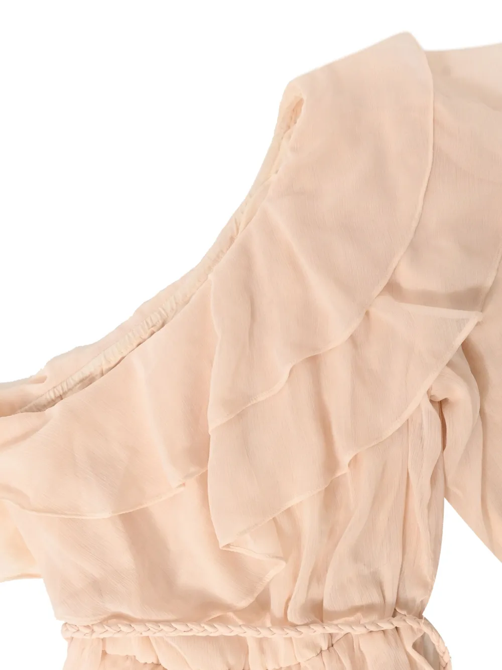 Pre-owned Maje Racha One-shoulder Ruffled Midi Dress In Neutral