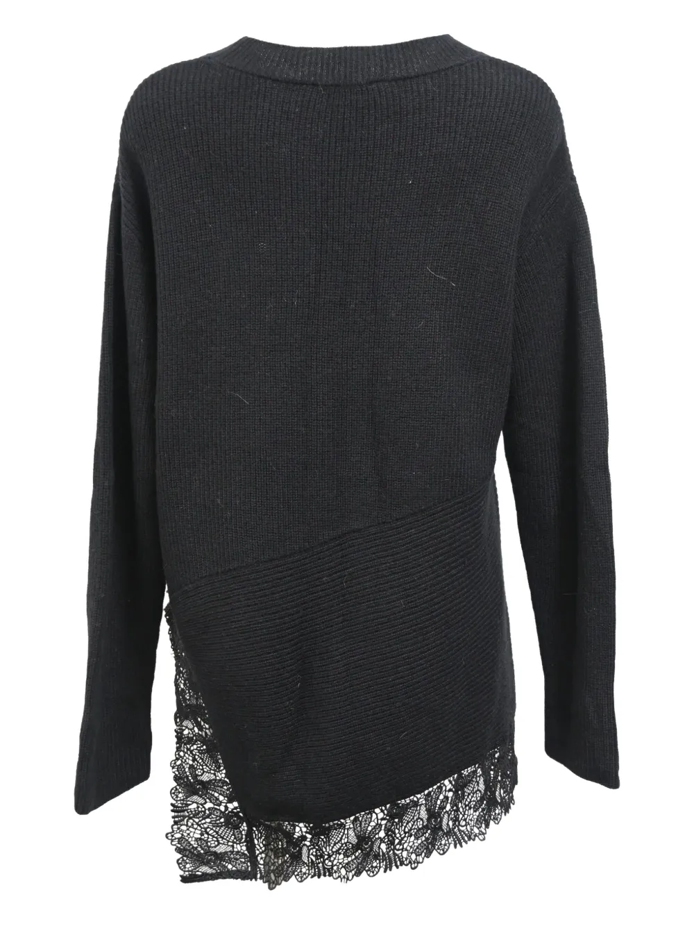 Pre-owned Sandro Knitted Lace Trim Sweater In Black
