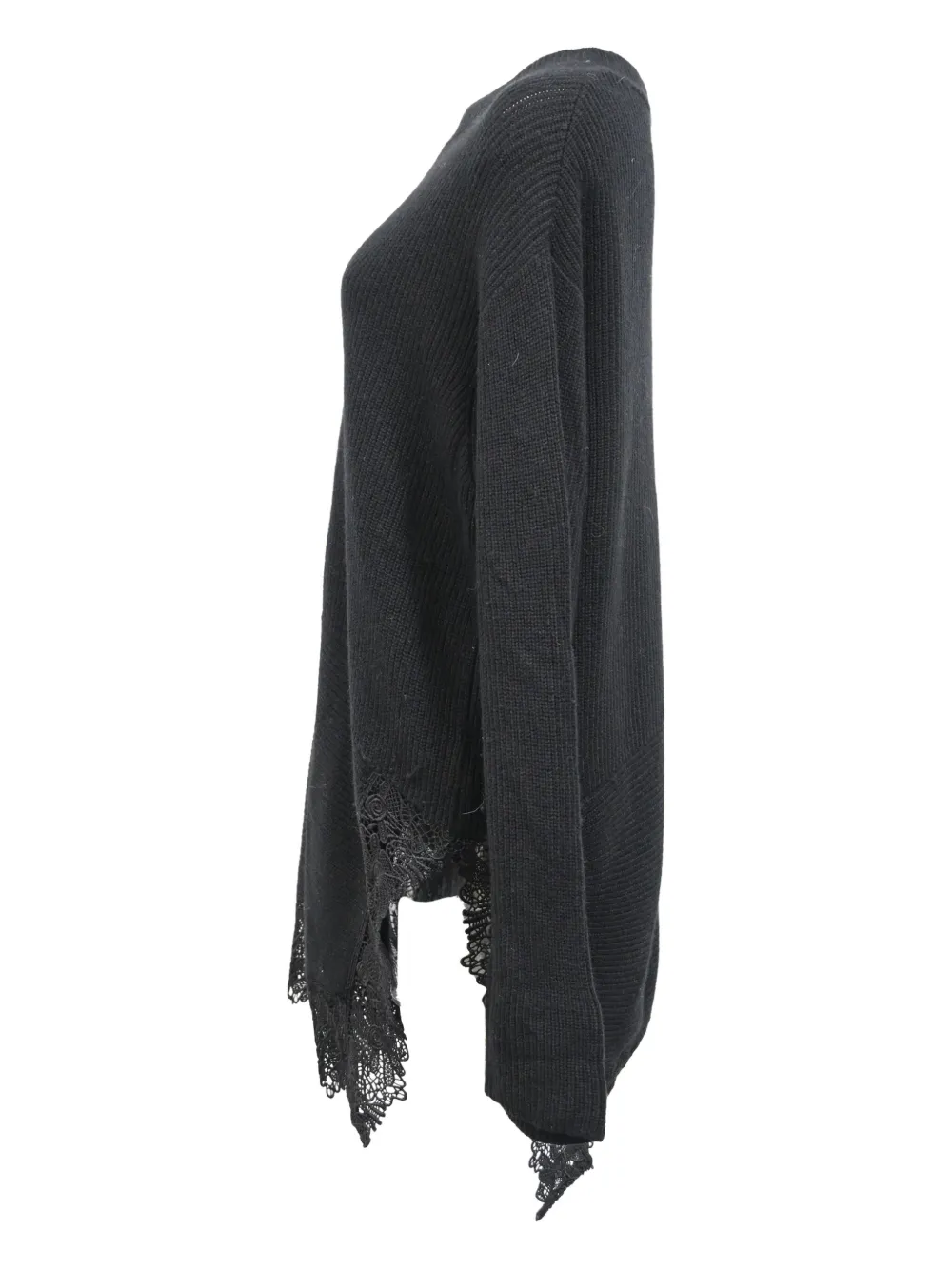 Pre-owned Sandro Knitted Lace Trim Sweater In Black