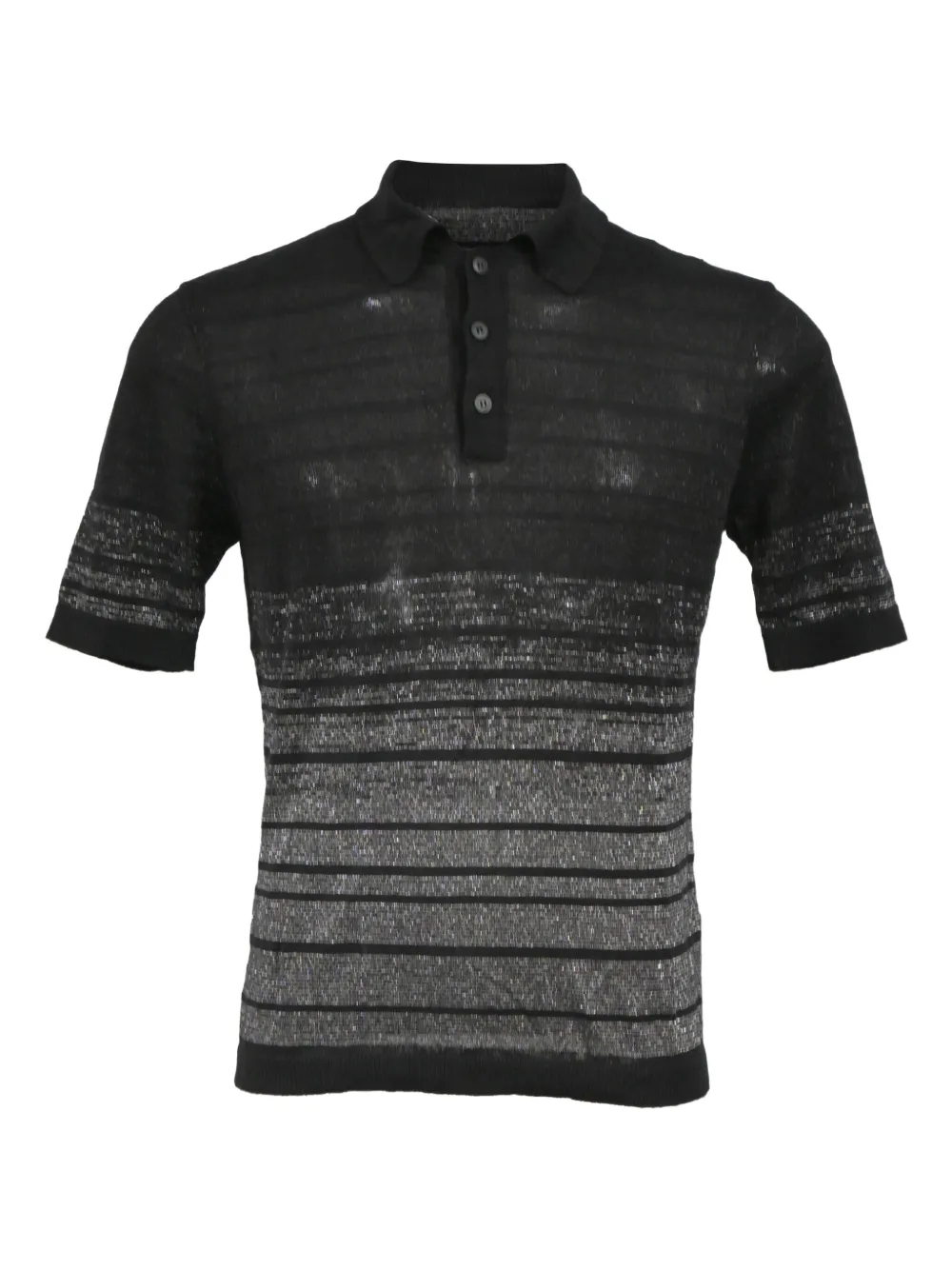 Saint Laurent Pre-Owned knitted metallic stripe polo shirt - ブラック Saint Laurent Pre-Owned knitted metallic stripe polo shirt - ブラック