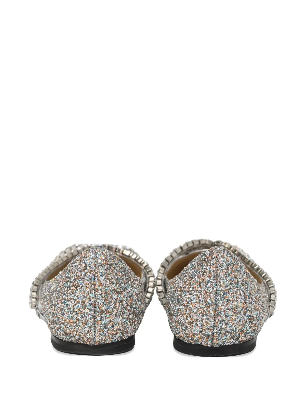 JIMMY CHOO Pre-owned Genevi Crystal-embellished Pointed Ballet Flats In Silver