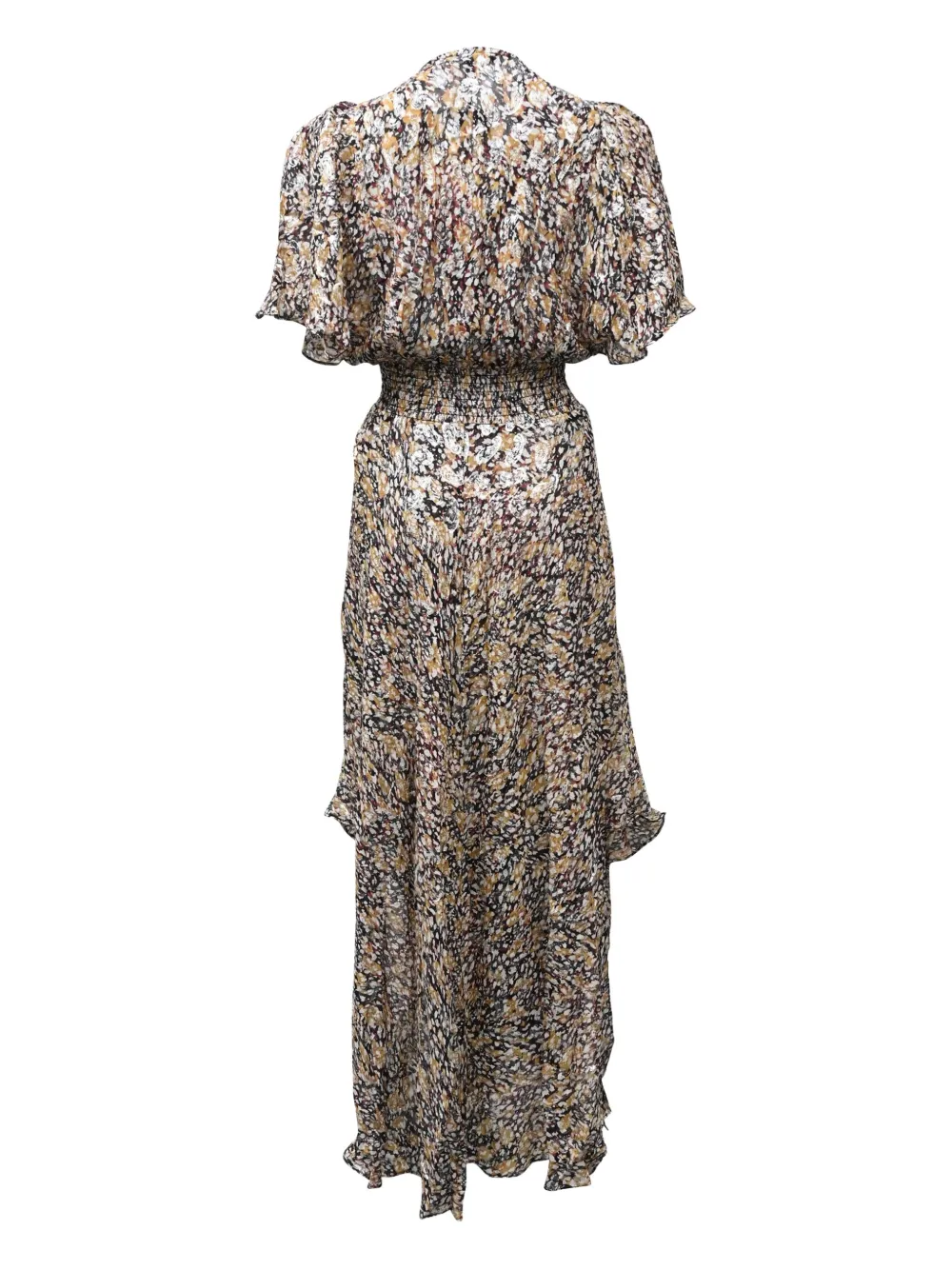 Pre-owned Maje Rachelle Floral Print Smocked Midi Dress In Black