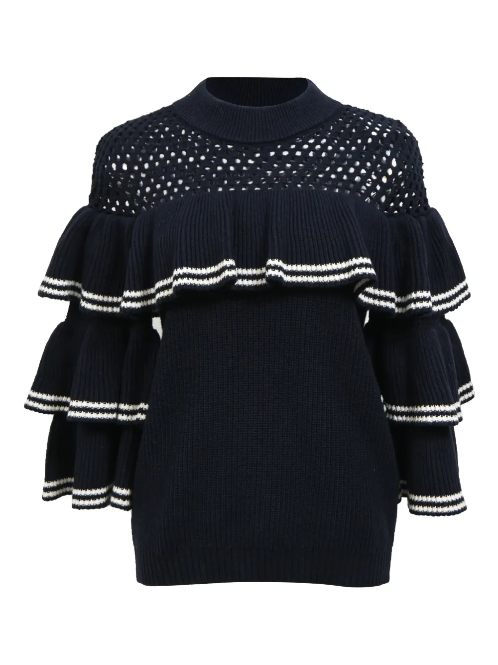Pre-owned Self-portrait Knitted Frilled Sweater In Blue