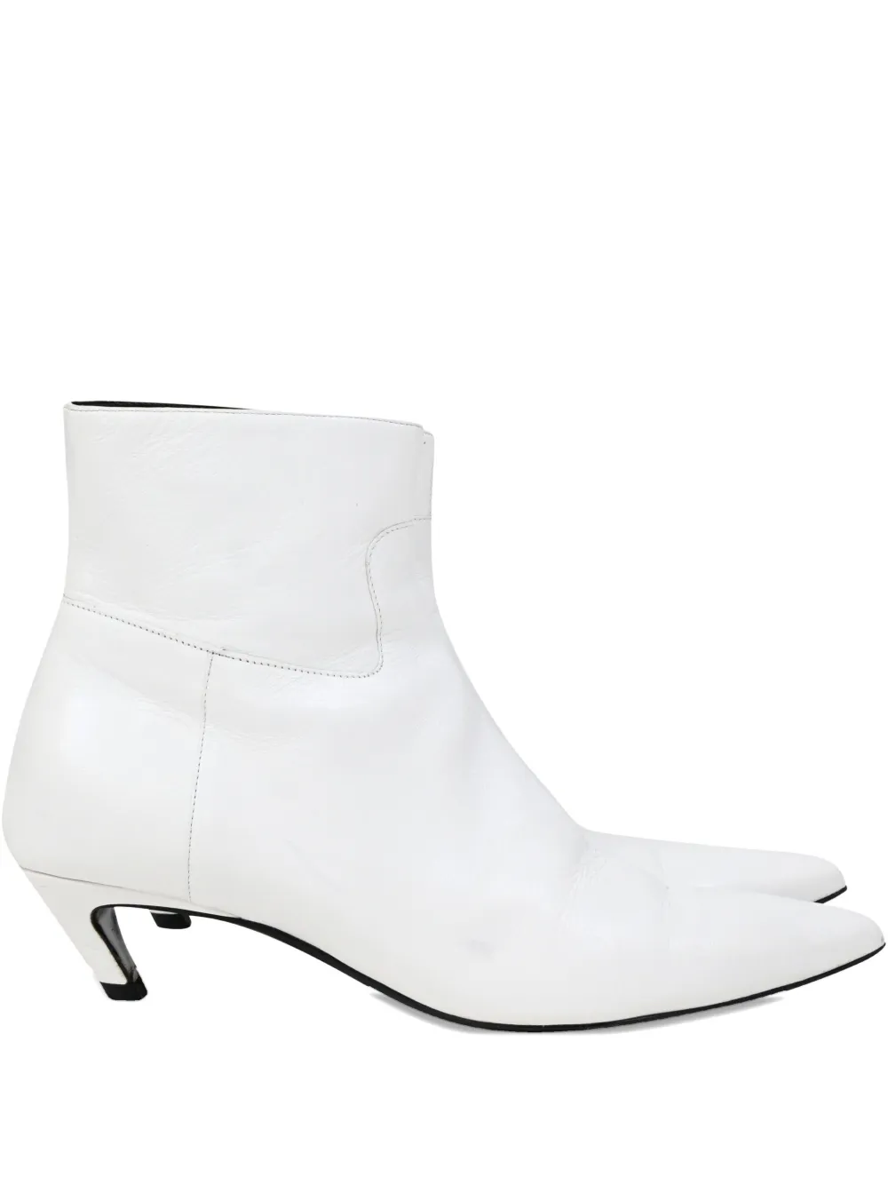 Pre-owned Balenciaga 40mm Slanted-heel Ankle Boots In White