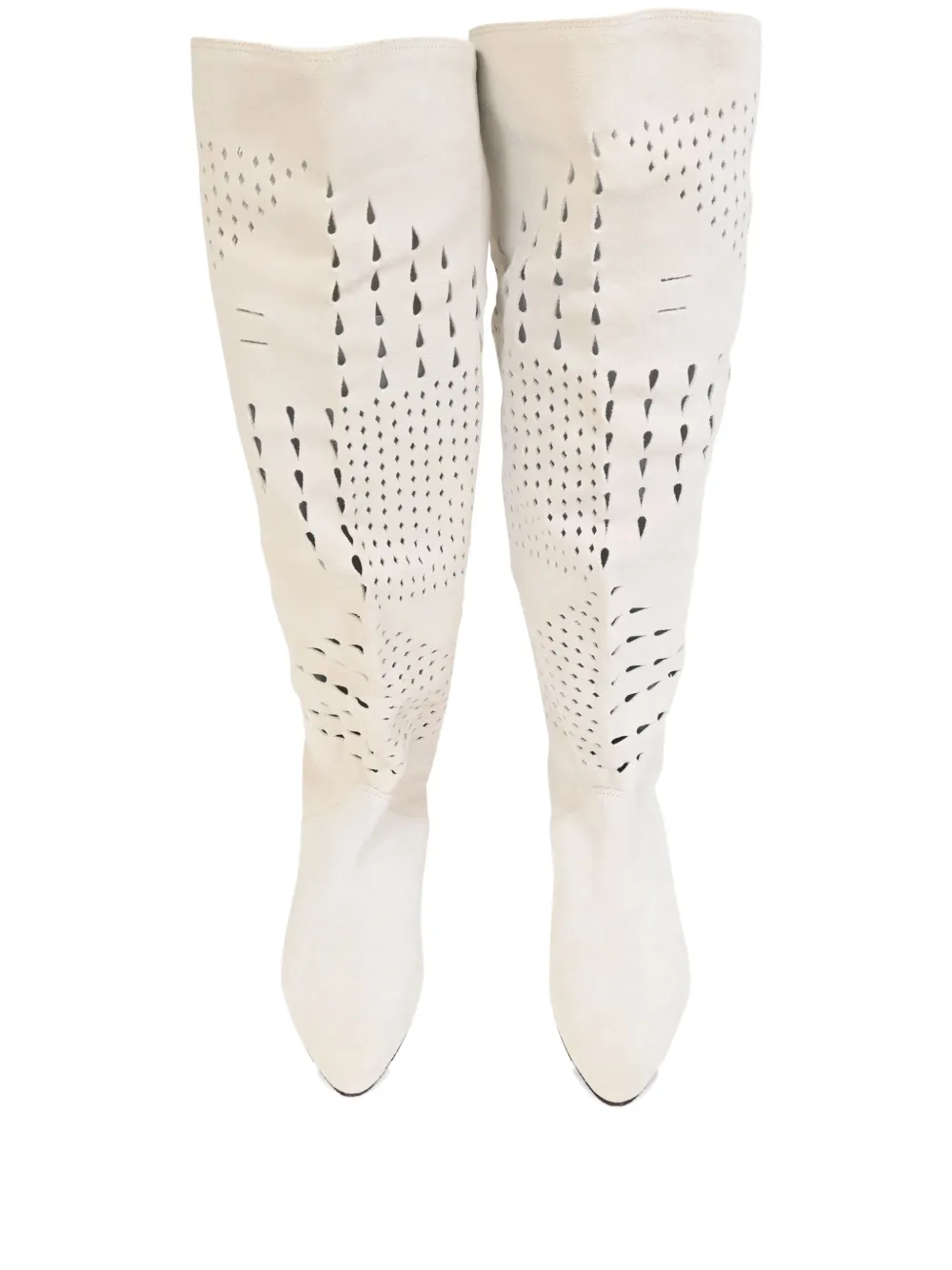 Pre-owned Isabel Marant Vintage Soren Perforated Knee-high Boots In White