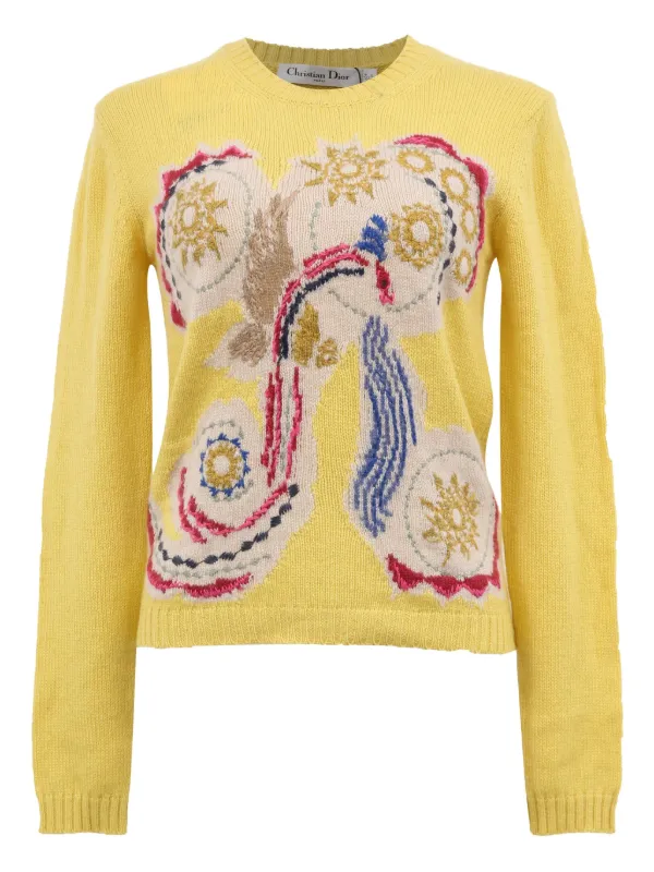 Christian Dior Pre-Owned Embroidered Crewneck Sweater | Yellow
