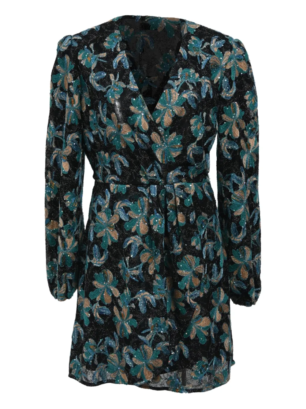 SANDRO embroidered long-sleeve mini dress - ブラック