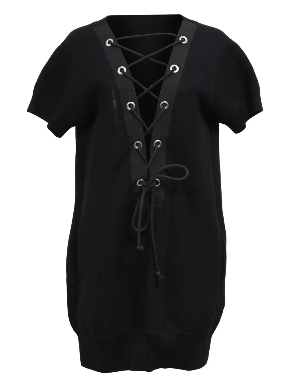 sacai lace-up mini dress - ブラック