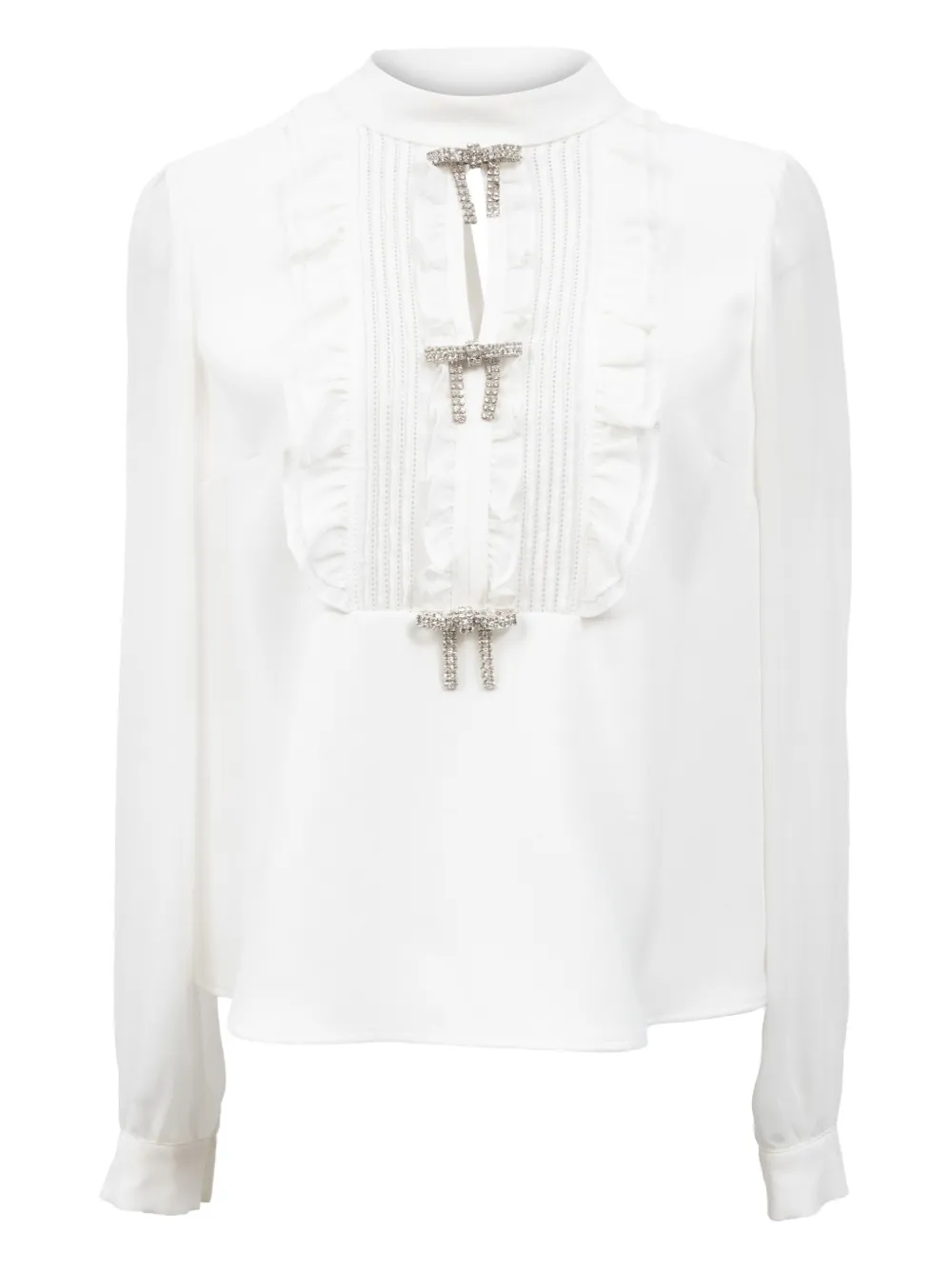 Self-Portrait ruffled crystal-embellished blouse - ホワイト Self-Portrait ruffled crystal-embellished blouse - ホワイト
