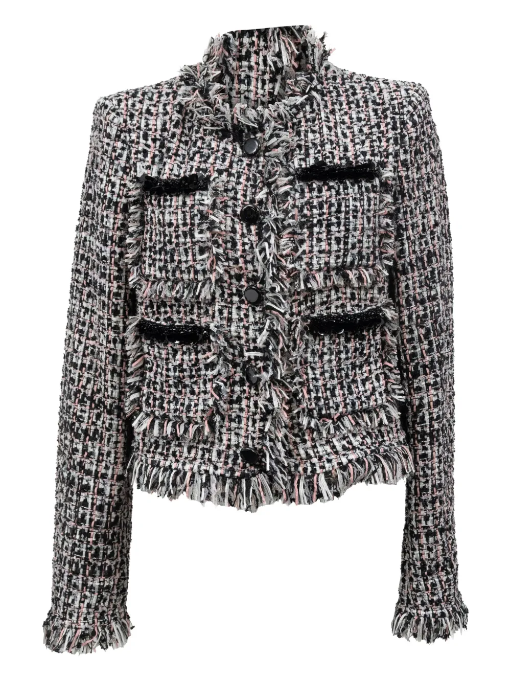 Self-Portrait fringed-bouclé jacket | Black | Image 1