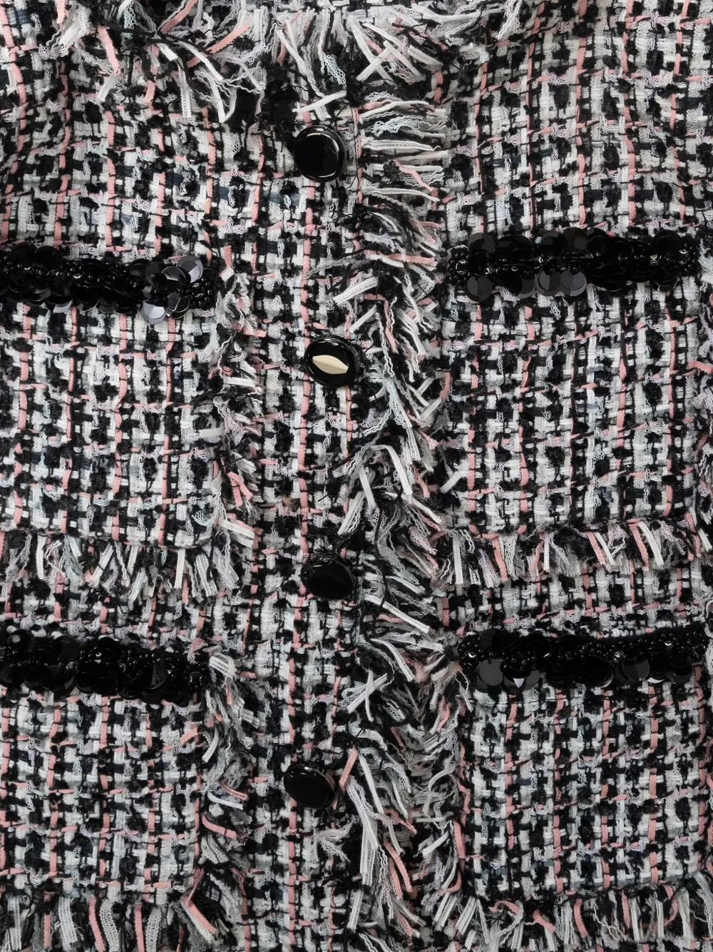 Pre-owned Self-portrait Fringed-bouclé Jacket In Black