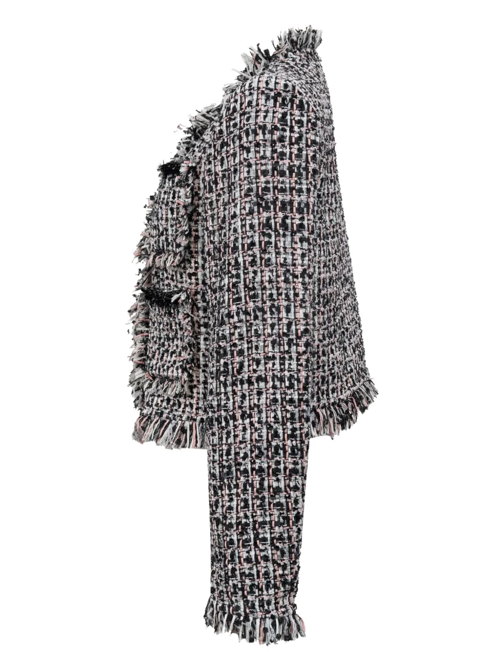 Pre-owned Self-portrait Fringed-bouclé Jacket In Black