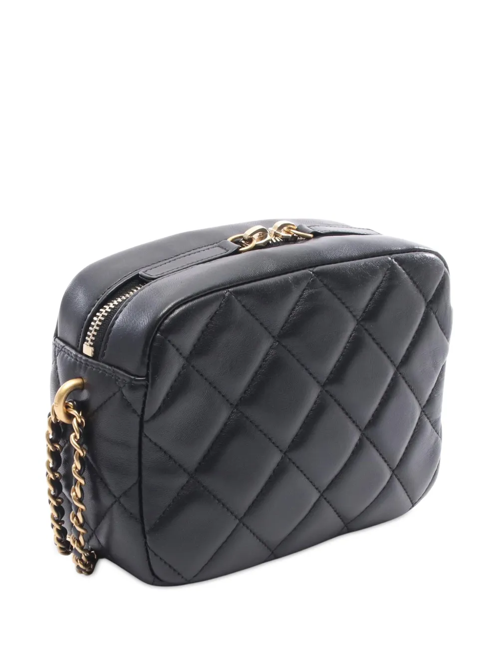 CHANEL Pre-owned 2021-2025 Cc Quilted Lambskin Pearl Chain Camera Bag Crossbody Bag In Black