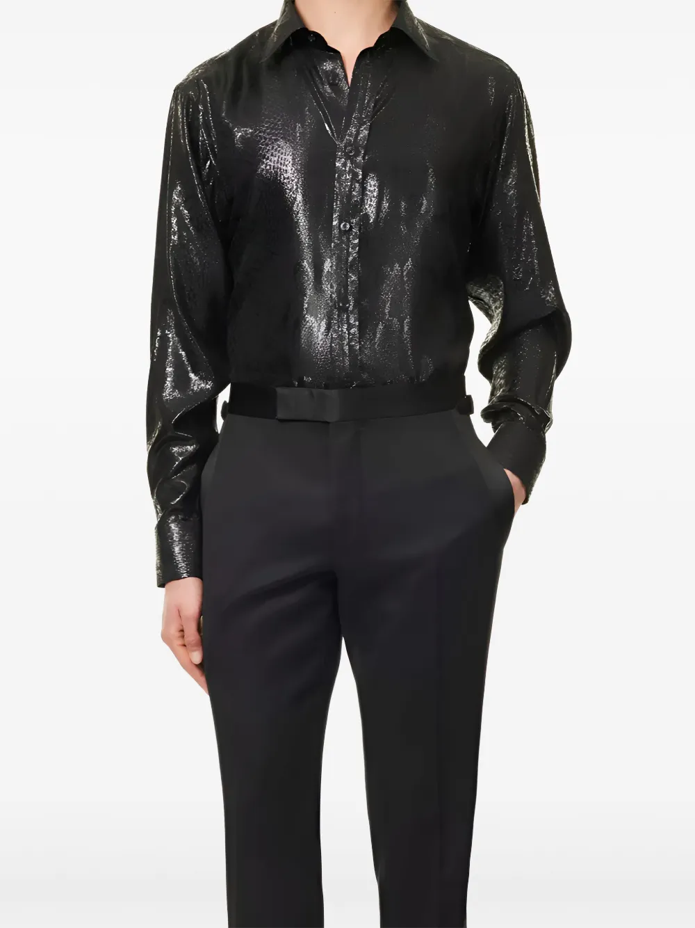 TOM FORD Overhemd met glanzende knopen - Zwart