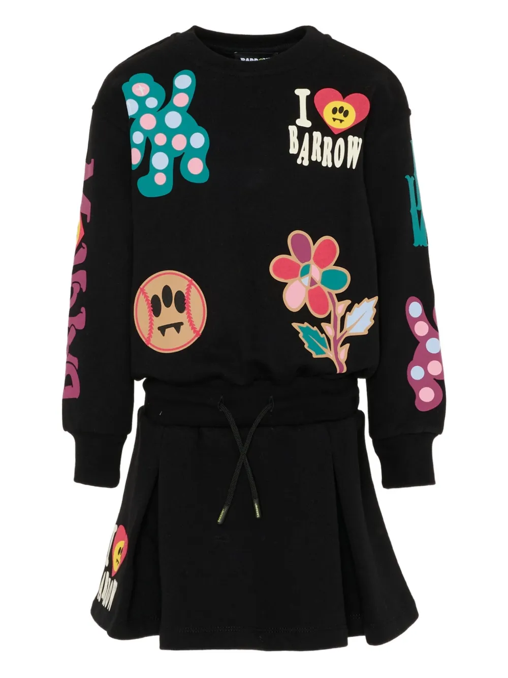 Barrow kids long-sleeve graphic-detail dress - ブラック Barrow kids long-sleeve graphic-detail dress - ブラック